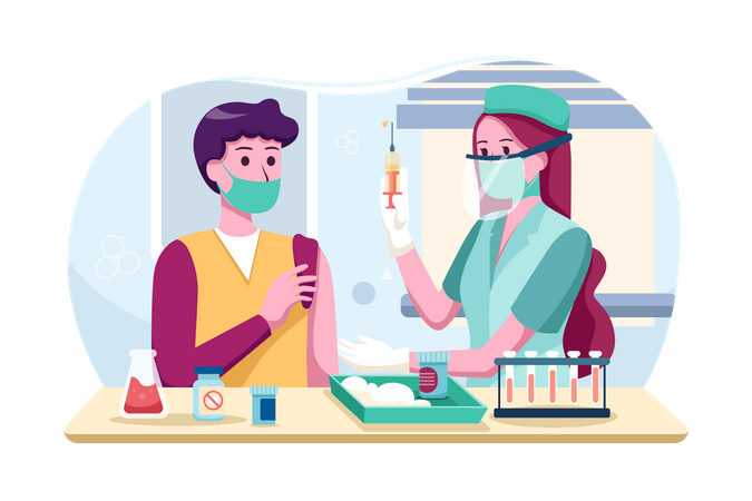 Enfermeira dando vacina corona para menino  Illustration