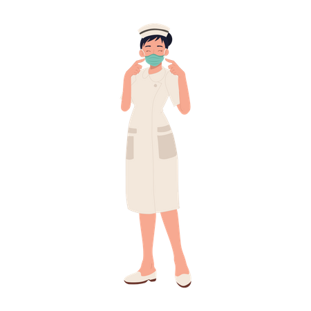 Enfermeira mostrando como usar máscara facial  Ilustração