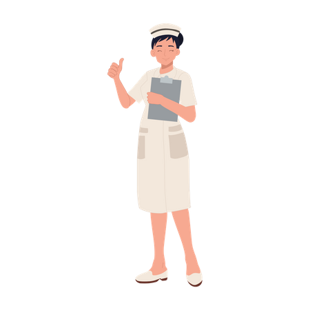 Enfermeira feminina mostrando o polegar para cima  Ilustração