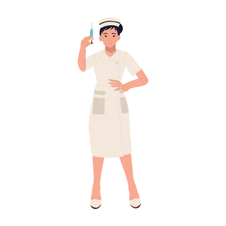 Enfermeira segurando seringa  Ilustração