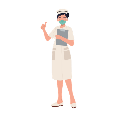 Enfermeira usando máscara e aparecendo o polegar  Ilustração