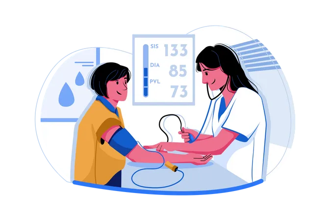Enfermeira verificando a pressão arterial  Ilustração