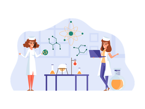 Enfermeiras trabalhando em laboratório  Ilustração