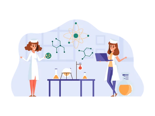 Enfermeiras trabalhando em laboratório  Ilustração