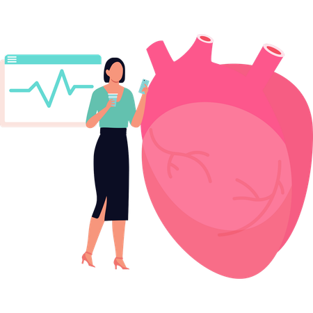 La enfermera analiza la frecuencia cardíaca en el monitor de ECG  Ilustración