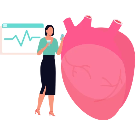 La enfermera analiza la frecuencia cardíaca en el monitor de ECG  Ilustración