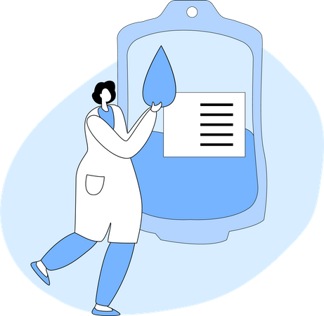 Enfermera con banco de sangre  Ilustración