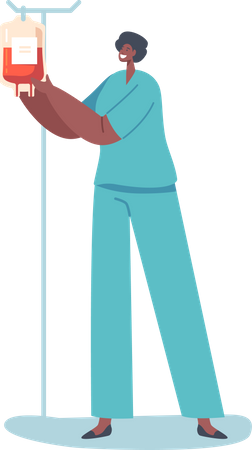 Enfermera con bolsa de sangre  Ilustración