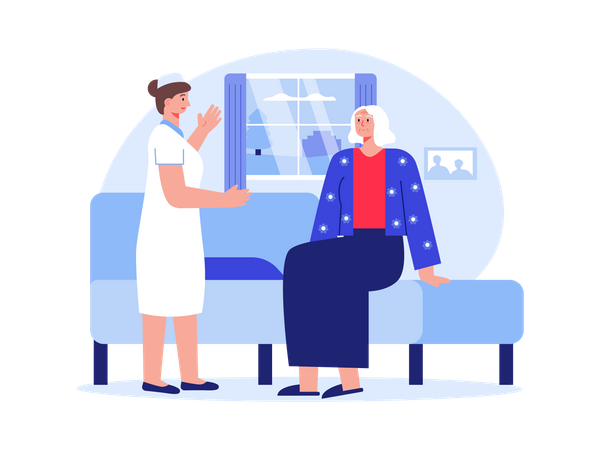 Enfermera con mujer anciana  Ilustración