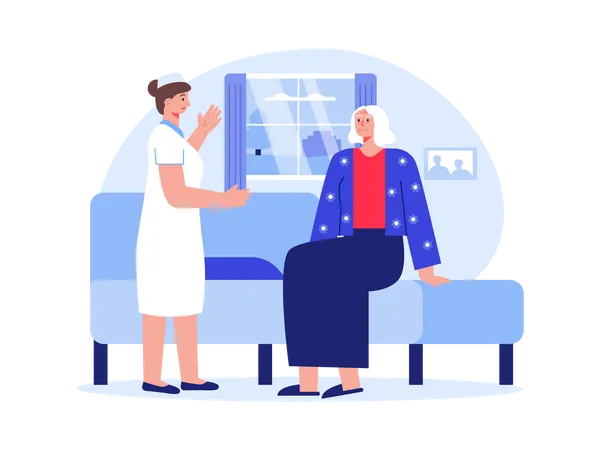 Enfermera con mujer anciana  Ilustración