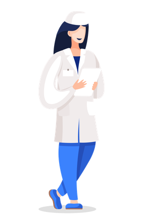 Enfermera con uniforme médico sosteniendo una lista de verificación  Ilustración