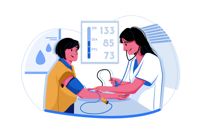 Enfermera controlando la presión arterial  Ilustración