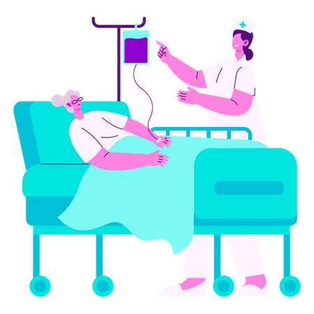 Enfermera cuidando a paciente anciano  Ilustración