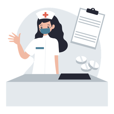Enfermera dando medicina al paciente  Ilustración