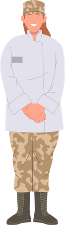 Enfermera militar con uniforme de camuflaje y bata blanca  Ilustración