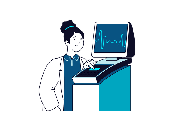 Enfermera mirando el monitor de ECG  Ilustración