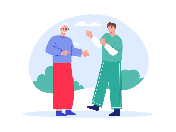 Enfermero ayudando a un anciano  Ilustración