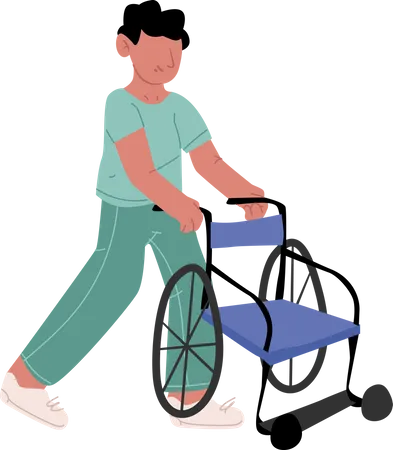 Enfermero empujar silla de ruedas  Ilustración