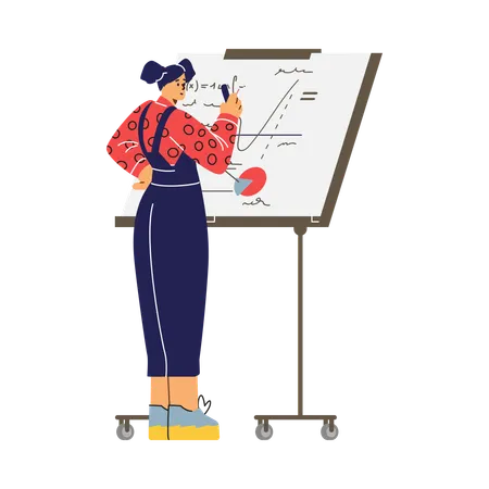 Engaged student problem-solving on whiteboard  Illustration