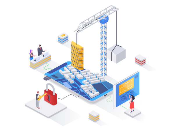 Imobiliário residencial e comercial, engenharia e construção  Ilustração