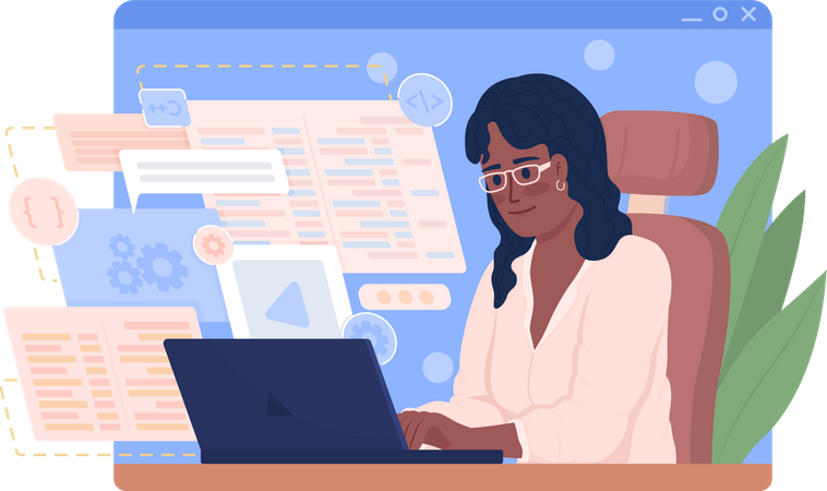 Engenheira de software feminina no trabalho  Ilustração