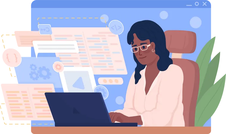 Engenheira de software feminina no trabalho  Ilustração