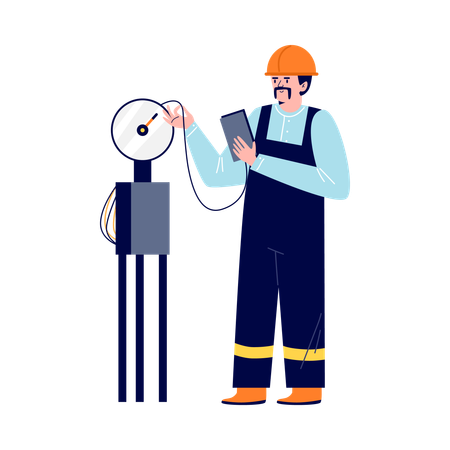 Engenheiro da indústria petrolífera verifica leituras de instrumentos  Ilustração