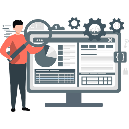 Engenheiro de computação trabalhando em análise de negócios  Ilustração