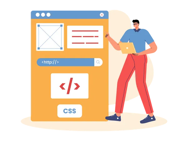 Engenheiro de software fazendo apresentação de programação de site  Ilustração