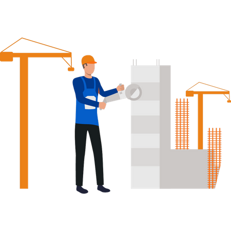 Engenheiro masculino trabalhando no canteiro de obras  Ilustração