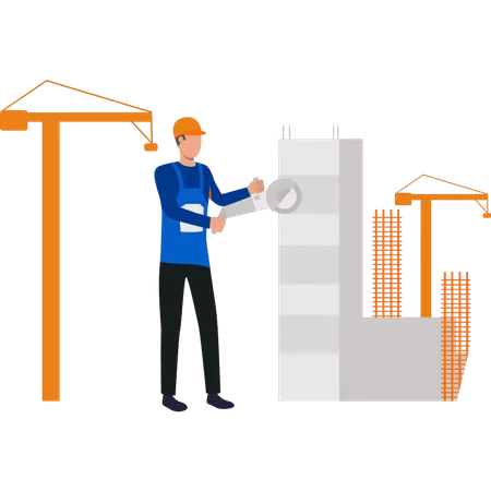 Engenheiro masculino trabalhando no canteiro de obras  Ilustração