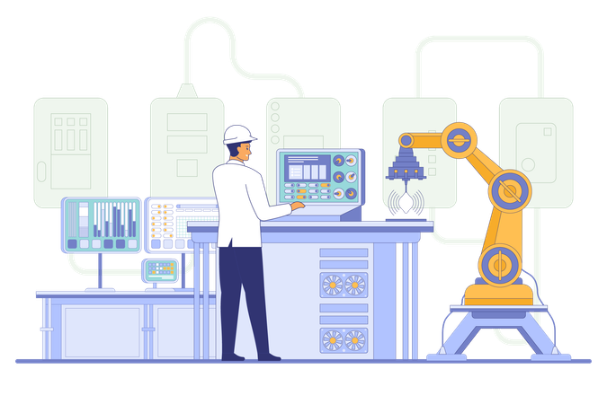 Engenheiro trabalhando em fábrica industrial  Ilustração