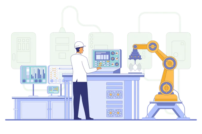 Engenheiro trabalhando em fábrica industrial  Ilustração