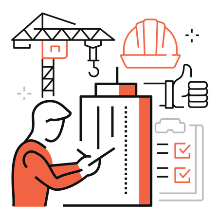 Engenheiro trabalhando no canteiro de obras  Ilustração