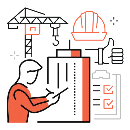 Engenheiro trabalhando no canteiro de obras  Ilustração