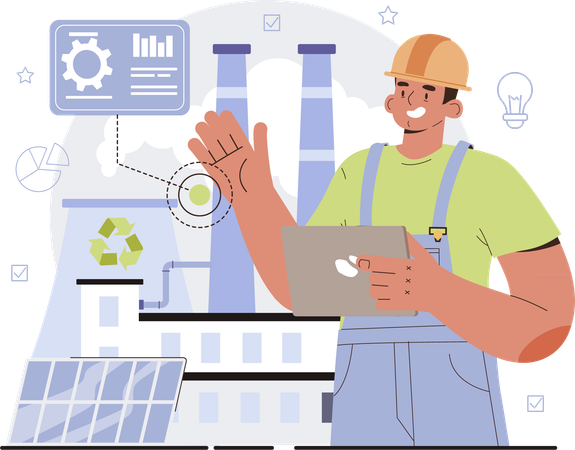 Engineer analyzes green energy usage  Illustration