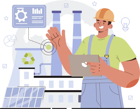 Engineer analyzes green energy usage  Illustration