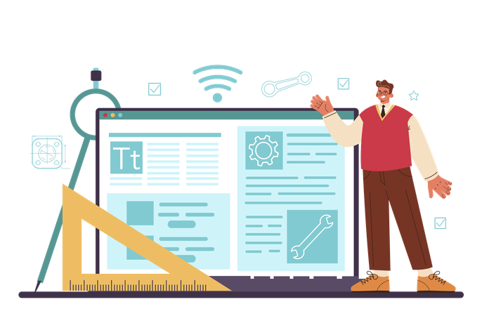 Engineer build machines and structures  Illustration