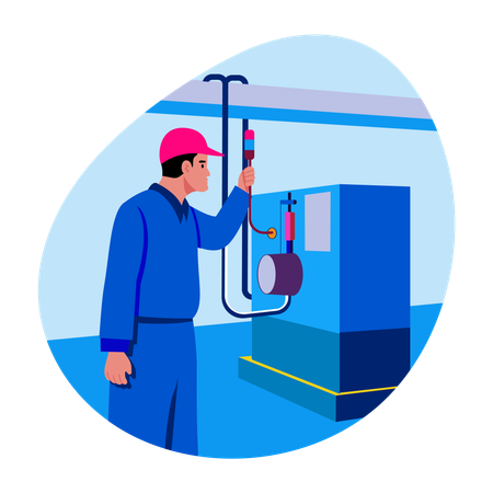 Engineer checking boiler system  Illustration