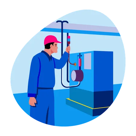 Engineer checking boiler system  Illustration