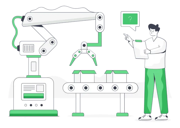 Engineer Checking Packaging Automation Process  Illustration