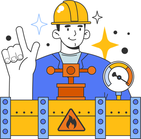 Engineer checks gas pressure  Illustration