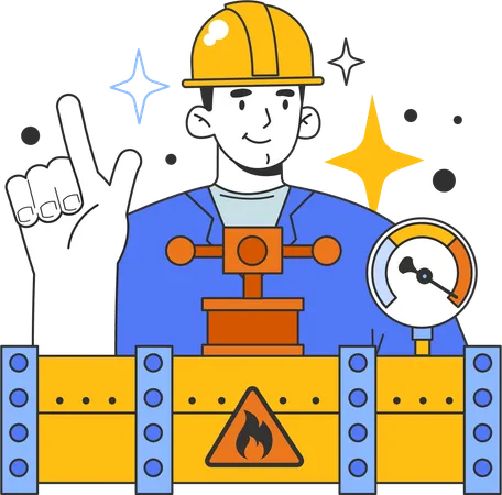 Engineer checks gas pressure  Illustration