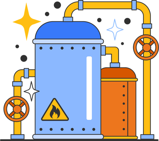 Engineer checks the pressure of gas inside cylinder tank  イラスト