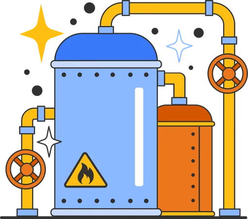 Engineer checks the pressure of gas inside cylinder tank  イラスト