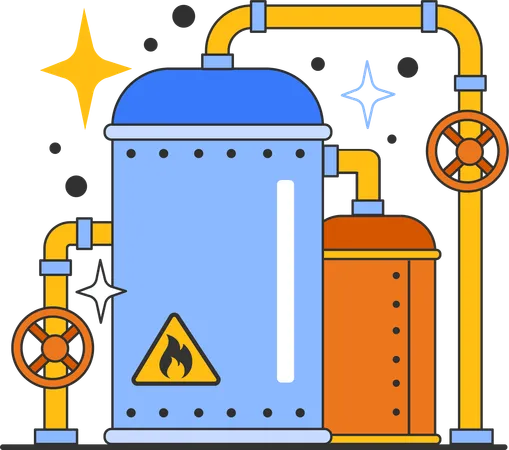 Engineer checks the pressure of gas inside cylinder tank  Illustration