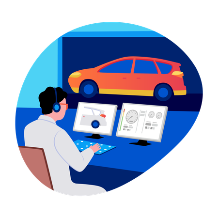 Engineer doing car diagnosis  Illustration