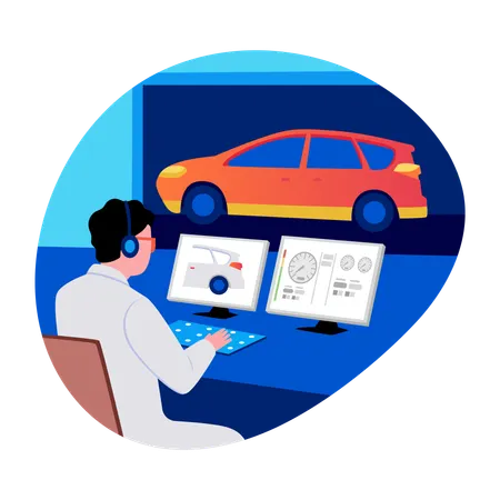 Engineer doing car diagnosis  Illustration