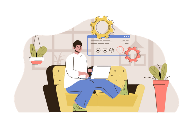 Engineer doing software testing  일러스트레이션
