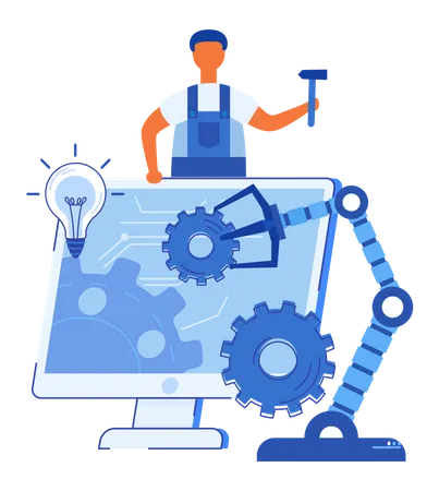 Engineer doing website maintenance  Illustration